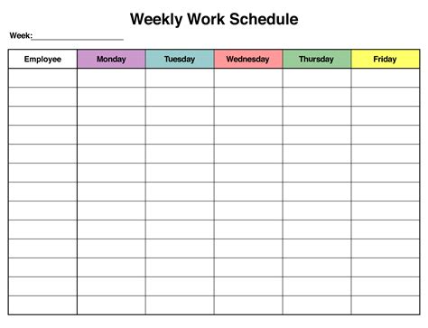 10 Best Free Printable Blank Employee Schedules - printablee.com Weekly Schedule Template Excel ...