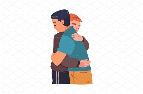 Man Character Hugging and Embracing | People Illustrations ~ Creative ...