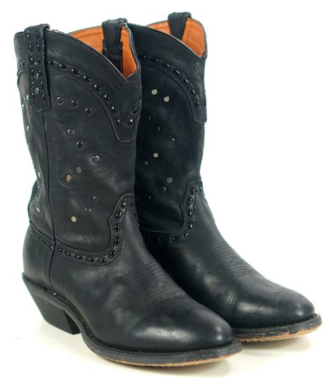 Winchester Black Leather Short Western Cowgirl Boots Silver Studs Women's 8.5 M | oldrebelboots