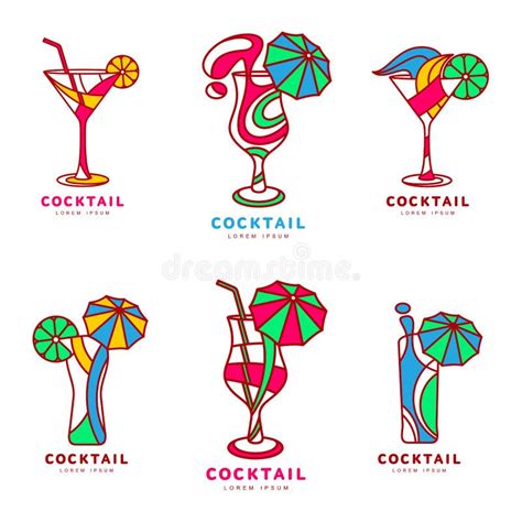 Set of Colorful Abstract Cocktail Logos Stock Vector - Illustration of ...