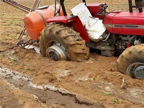 PHOTO: Tears of joy after tractor gets stuck in mud