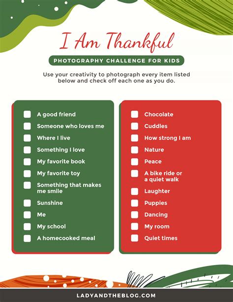 I am Thankful Photography Checklist - Gratitude List