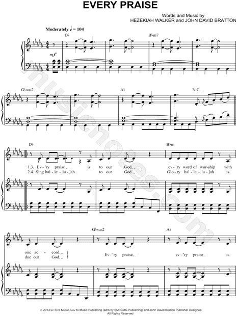 Hezekiah Walker "Every Praise" Sheet Music in Db Major (transposable ...