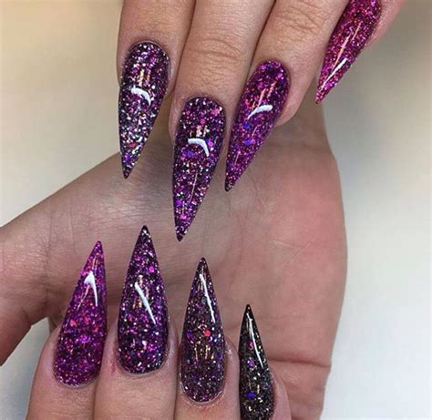 Purple glitter stiletto nails | Creative nails, Stiletto nails ...