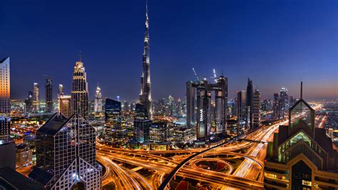 Images Dubai Emirates UAE Roads Night Skyscrapers Houses 1366x768