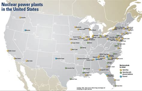 Map of nuclear power plants in the United States