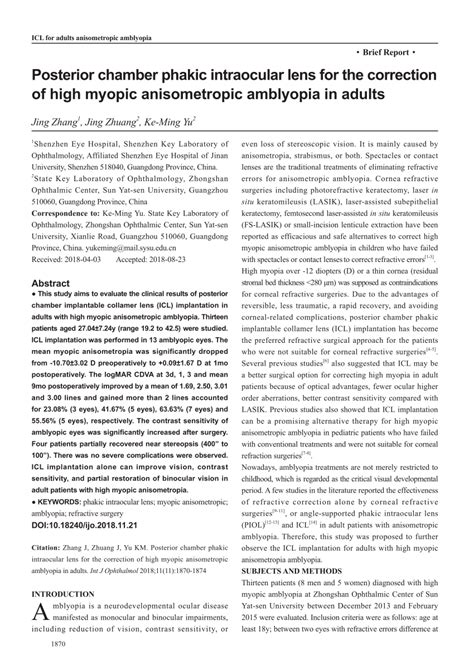 (PDF) Posterior chamber phakic intraocular lens for the correction of ...