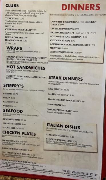 American Family Table Restaurant menu in Wisconsin Rapids, Wisconsin, USA