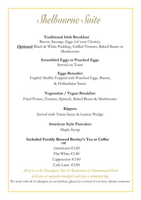 Breakfast Menu | International Hotel Killarney