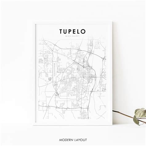 Tupelo MS Map Print Mississippi USA Map Art Poster Lee | Etsy