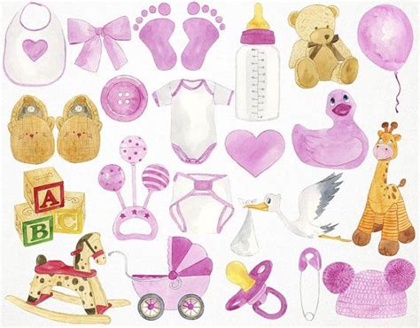 Watercolor Baby Shower Clipart, Baby Girl Clipart, Baby Clipart, Nursery Clipart, Nursery Art ...