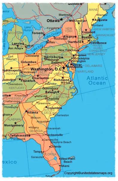 US East Coast Map | East Coast Map Of United States