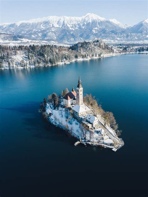 Lake Bled with Bled Island in Winter, Slovenia Stock Photo - Image of ...