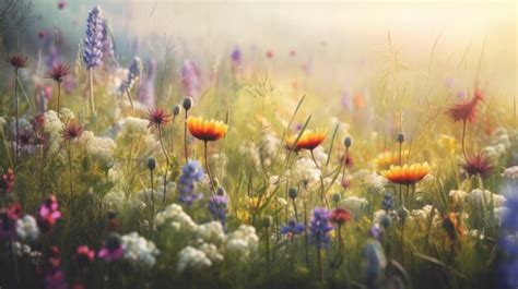 Premium Photo | Beautiful meadow in spring meadow flowers bathed in the ...