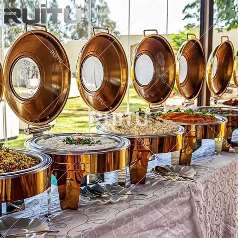 Wedding Buffet Servers and Warmers Stainless Steel Luxurious Gold Round Chafer Chafing Dish ...