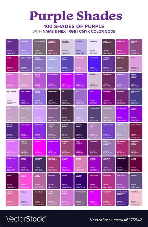 Purple 100 color shades vector image on VectorStock | Pantone color chart, Color names chart ...