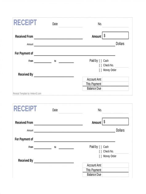 two receipt forms are shown in blue and white