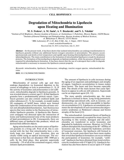 (PDF) Degradation of Mitochondria to Lipofuscin upon Heating and ...