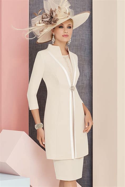 991302 01 Ronald Joyce | Shift Style Dress w/ Frock Coat in Almond | Mother of the bride fashion ...