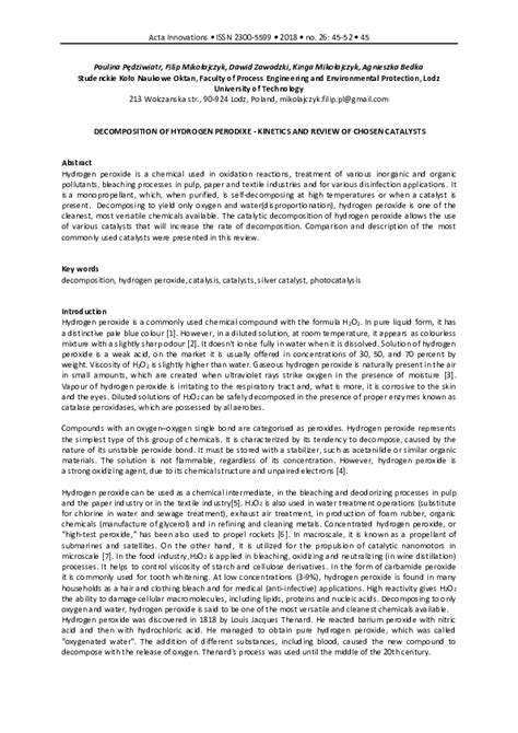 (PDF) Decomposition of hydrogen peroxide - kinetics and review of chosen catalysts | Dawid ...