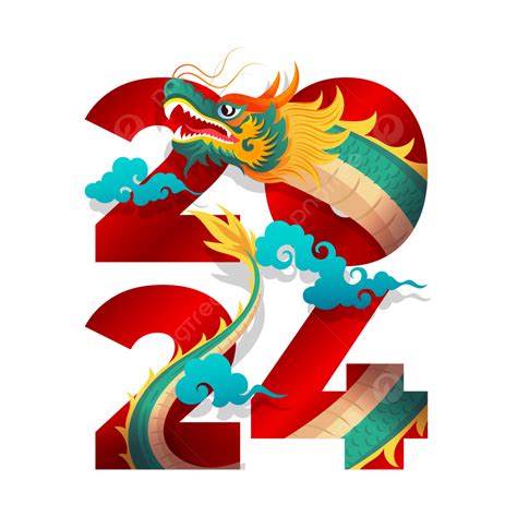 2024 Happy Chinese New Year With A Dragon Appearing From Behind The Number Vector, Year Of The ...