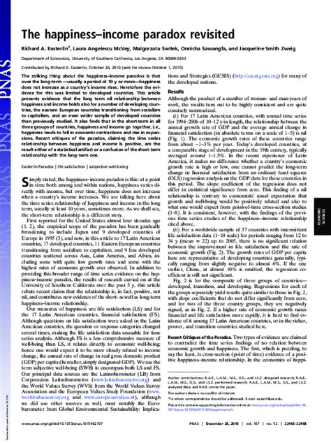 (PDF) The happiness-income paradox revisited | Richard Easterlin - Academia.edu