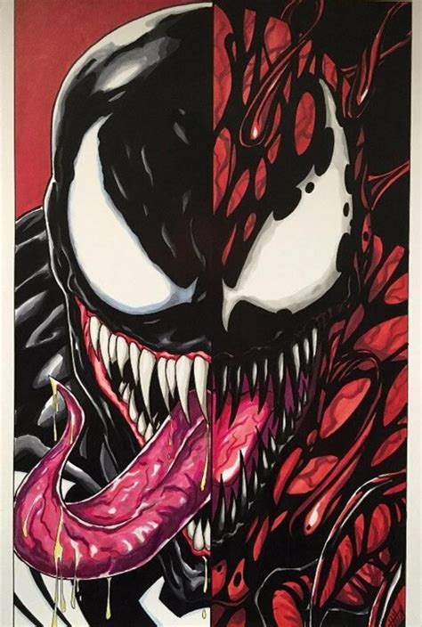 Venom/Carnage Split Portrait - 11x17 Fine Art Print | Marvel drawings ...