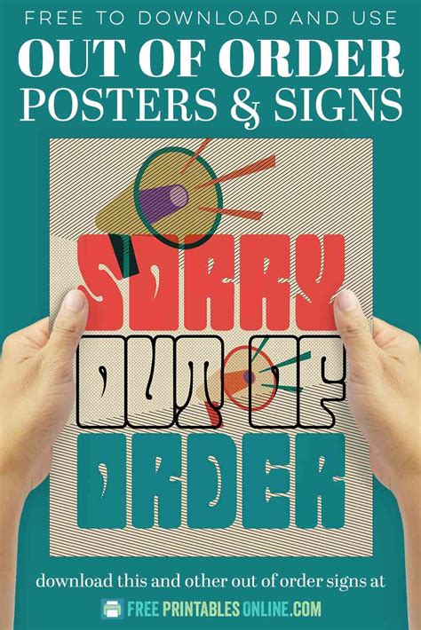 This free printable out of order poster features a retro hippy look. The color scheme is cream ...