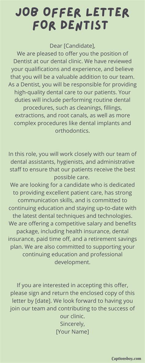 Job Offer Letter For Dentist (10 Samples)