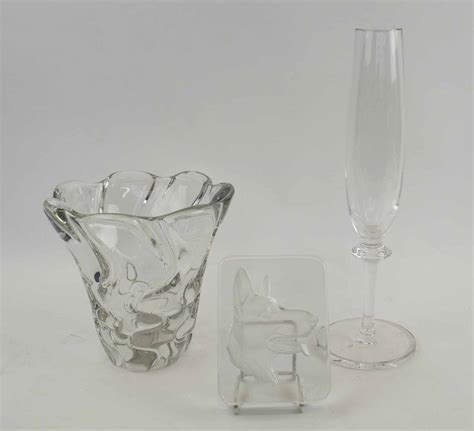 DAUM FRANCE, a fluted heavy glass vase, 17cm H, a large Daum glass ...