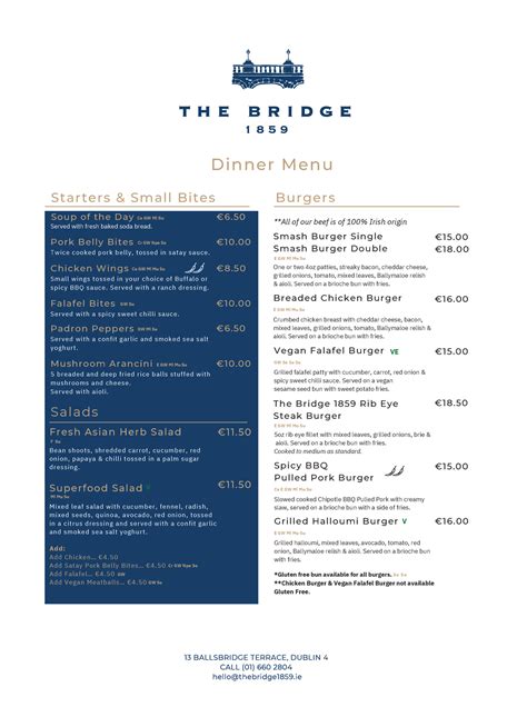 The Bridge 1859 Dinner Menu May 2023 - 13 BALLSBRIDGE TERRACE, DUBLIN 4 ...