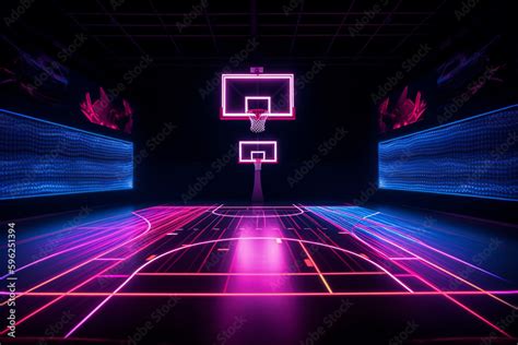 Futuristic basketball court made of neon lights. Generative ai. Stock Illustration | Adobe Stock