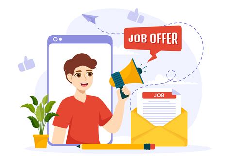 Job Offer Vector Illustration with Businessman Recruitment Search, Start Career and Vacancy at a ...