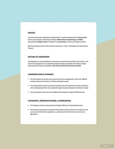 Contract Extension Agreement Template in Word, Google Docs, Pages ...