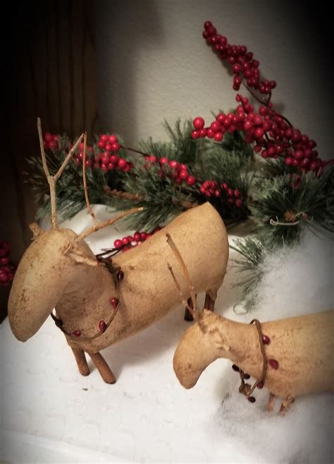 Primitive reindeer shelf sitter Christmas reindeer Christmas | Etsy