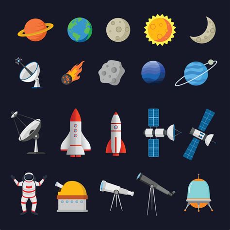 Set of space objects collection vector illustration isolated on dark background 1993361 Vector ...