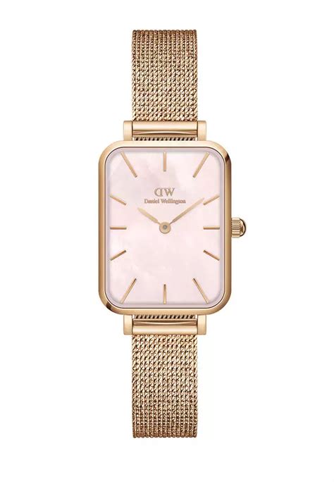 Buy Daniel Wellington Quadro 20x26mm Pressed Melrose Rose gold Mother of Pearl Dial Watch Mesh ...