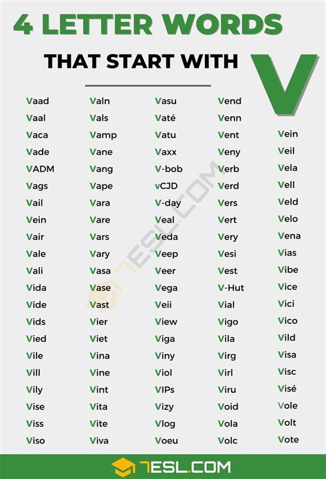 4 Letter Words with V (106 Words in English) • 7ESL