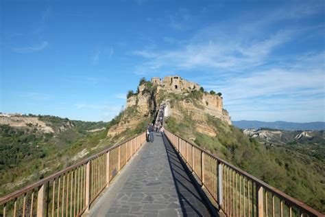 View of Civita Di Bagnoregio Italy Tourists at the Connecting Bridge ...