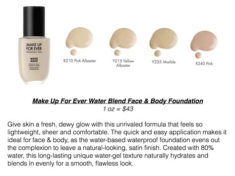 Make Up Forever Water Blend Foundation (Swatches of Pale/Fair Shades) $43 | Foundation swatches ...