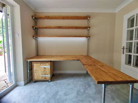 Bespoke Home Office Corner Desk With Shelves and Optional Cupboard Made From Reclaimed ...