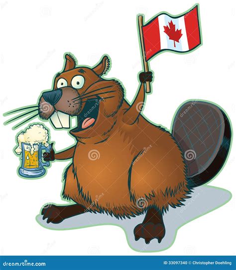 Cartoon Beaver With Beer And Canadian Flag Vector Illustration | CartoonDealer.com #33097340