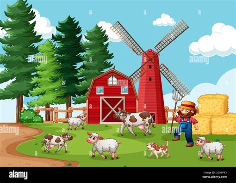 Farmer with animal farm in farm scene in cartoon style Stock Vector Image & Art - Alamy