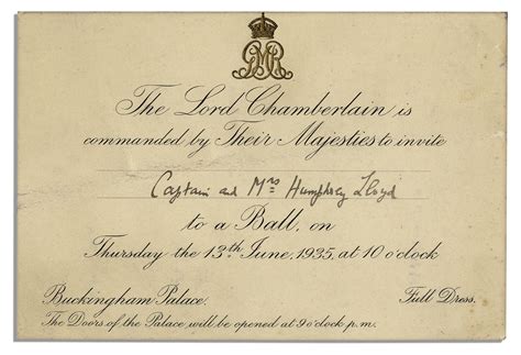 Lot Detail - Invitation to a Royal Ball at King George V's Buckingham Palace