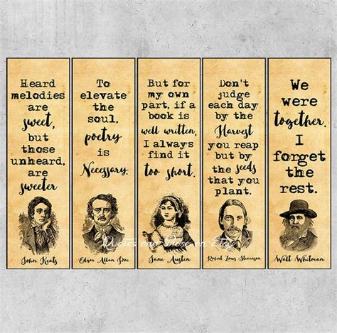 Items similar to Authors quotes bookmarks , literary bookmarks, Printable Bookmarks , Bookmark ...