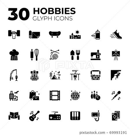 Glyph style hobbies icons. - Stock Illustration [69993191] - PIXTA