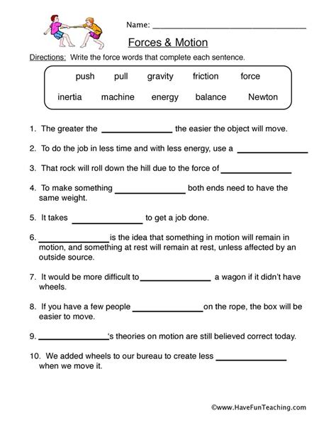 Forces Motion Worksheet – Have Fun Teaching | Science worksheets, Force ...