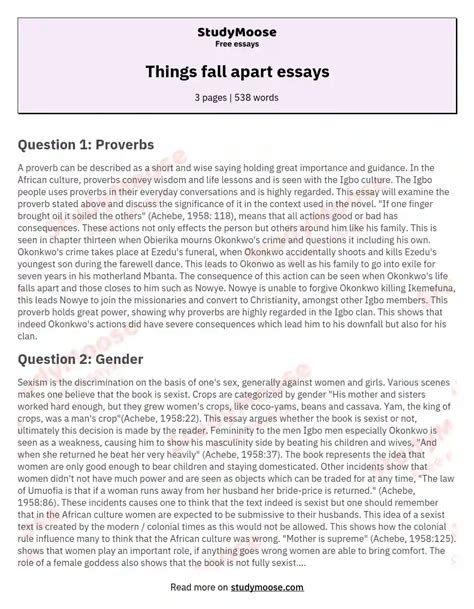 Things fall apart essays Free Essay Example