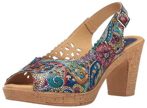 Spring Step Women's Lovelyness Dress Sandal. Brightly colored floral printed leather laser-cut ...