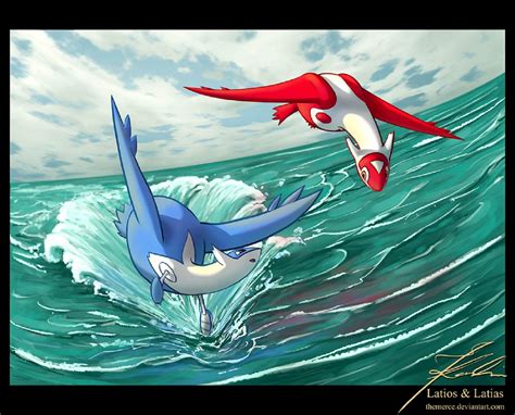 Latios Latias Pokemon Fanart Ocean Flight By Themerce Deviantart Wallpaper